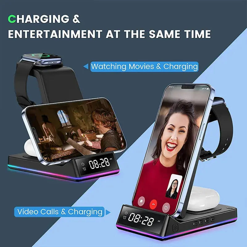 5 In 1 30W Foldable Wireless Charger Stand RGB Dock LED Clock Fast Charging Station for iPhone Samsung Galaxy Watch 5/4 S22 S21 Pinnacle Luxuries