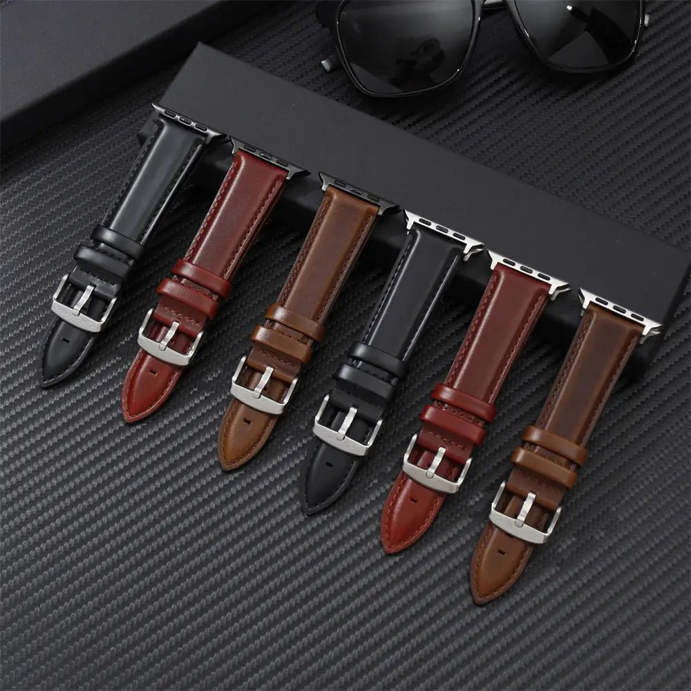 Genuine Leather Straps for Apple Watch 8 7 6 5 4 SE Business Cowhide Watchbands 38/40/41mm 42/44/45mm for iwatch Belts 49mm Pinnacle Luxuries