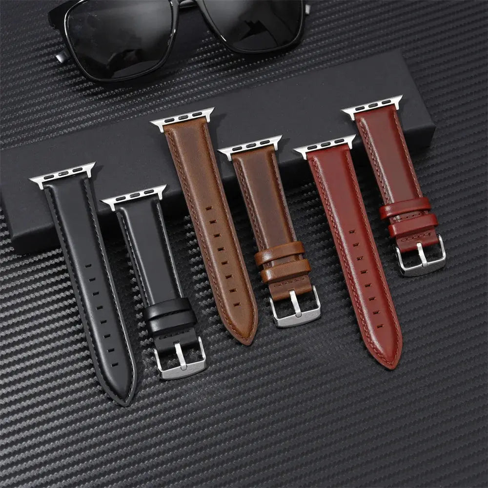 Genuine Leather Straps for Apple Watch 8 7 6 5 4 SE Business Cowhide Watchbands 38/40/41mm 42/44/45mm for iwatch Belts 49mm Pinnacle Luxuries