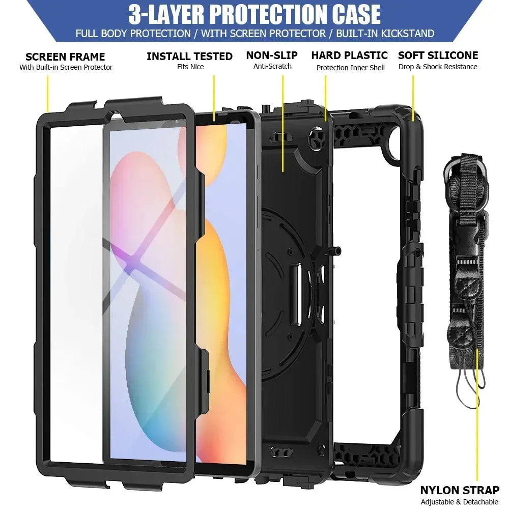 Case For Samsung Galaxy Tab A8 10.5 SM-X200 X205 X207 2022 Tablet Cover A9+Plus 11 A9 8.7 Kid Capa Screen Protector+Handle Strap Pinnacle Luxuries