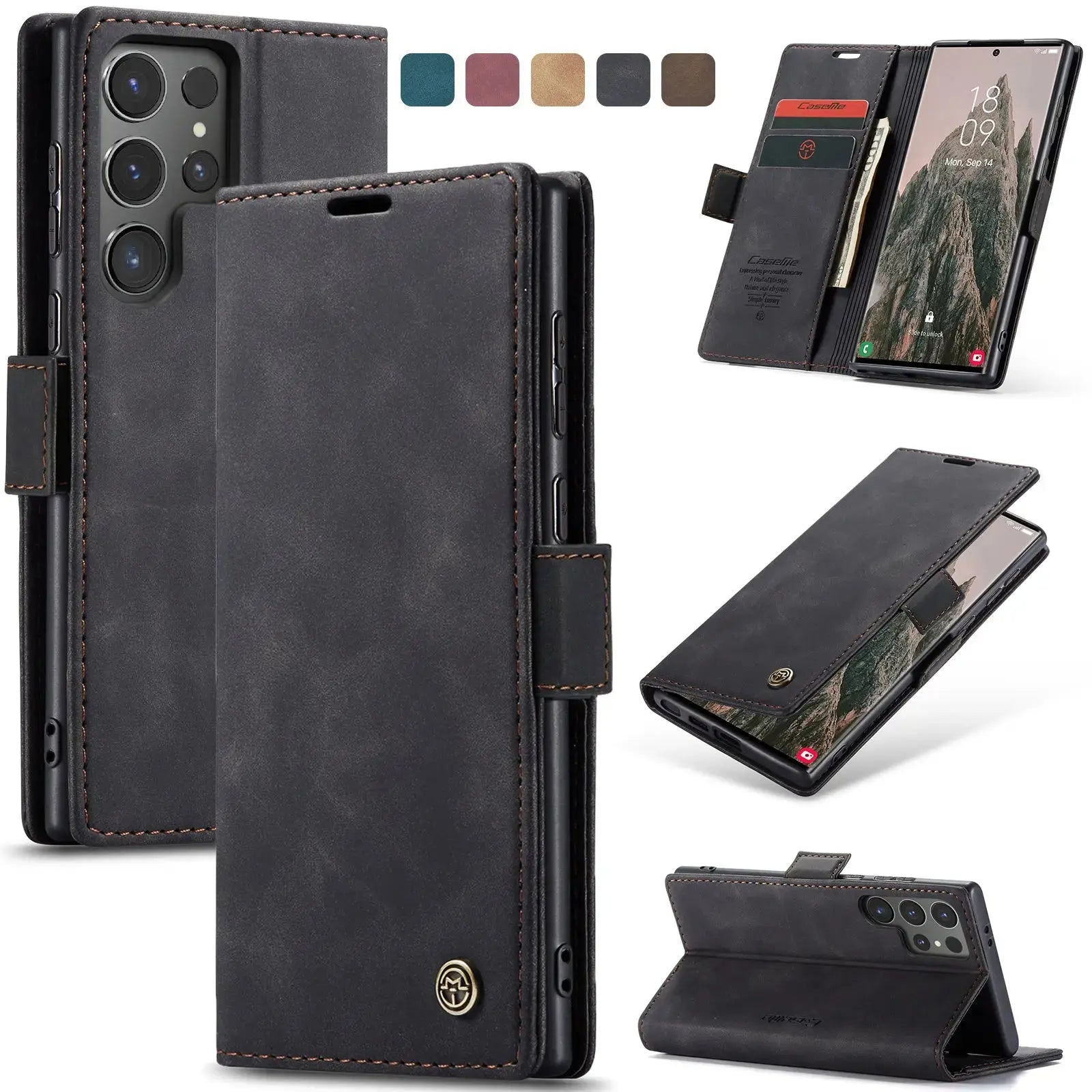 Flip Wallet Case for Samsung Galaxy S24 Ultra S24 Plus S24, Leather Magnetic Folio Cover with Card Holder Shockproof Phone Cases Pinnacle Luxuries