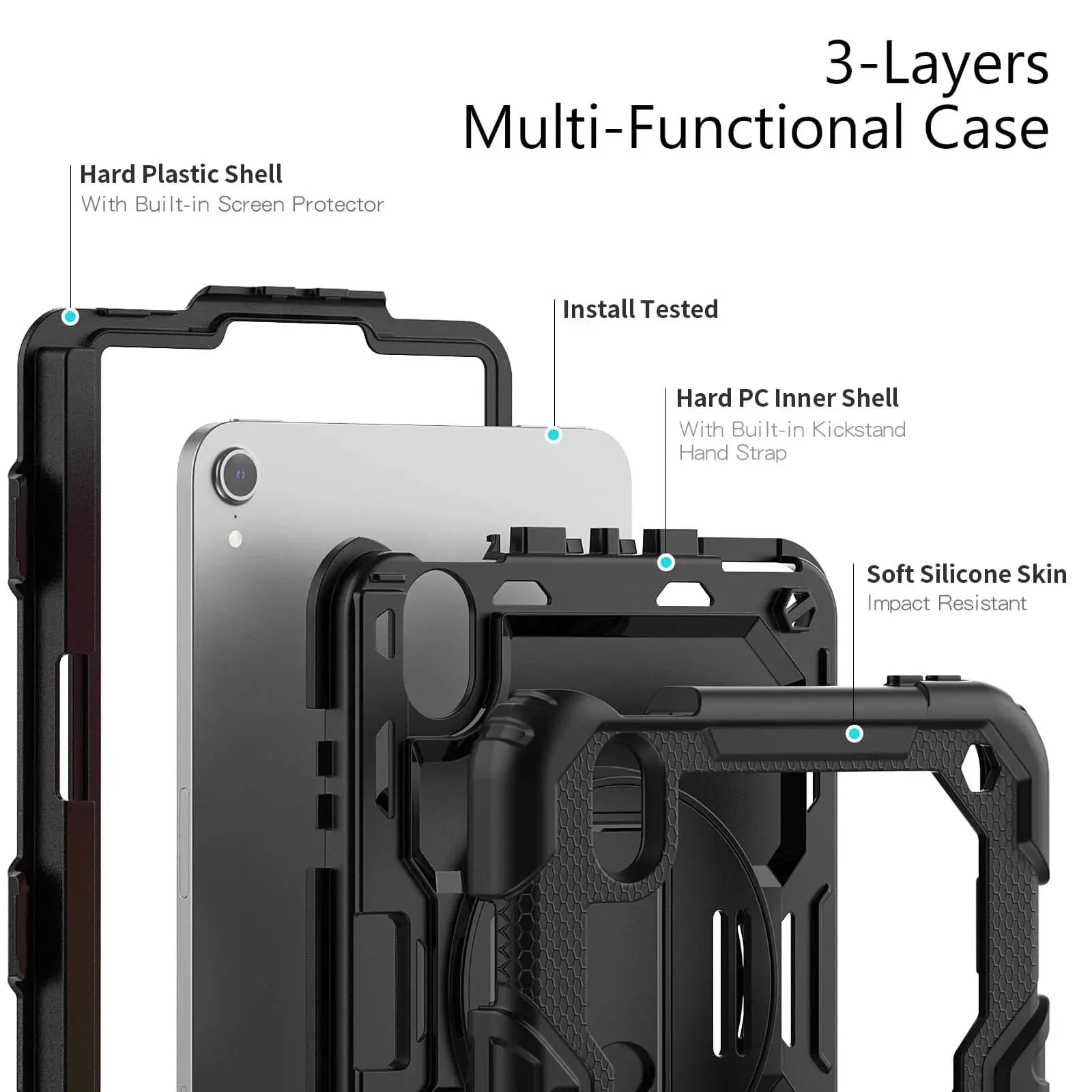 Case for iPad Mini 7 (A17 Pro)2024/ Mini 6 8.3'' with Screen Protector Pencil Holder [360 Rotating Hand Strap] &Stand Shockproof Pinnacle Luxuries