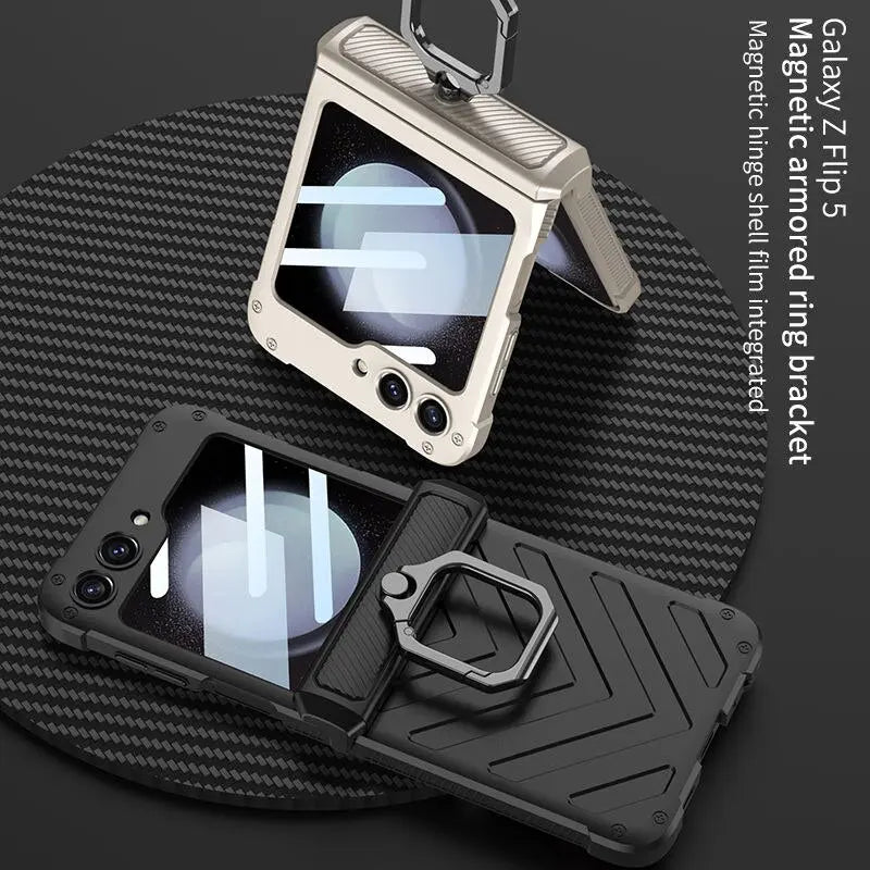 Magnetic Hinge All-Package Case for Samsung Galaxy Z Flip 5 5G with Magnetic Armored Ring Bracket Shell Film Integrated Cover Pinnacle Luxuries
