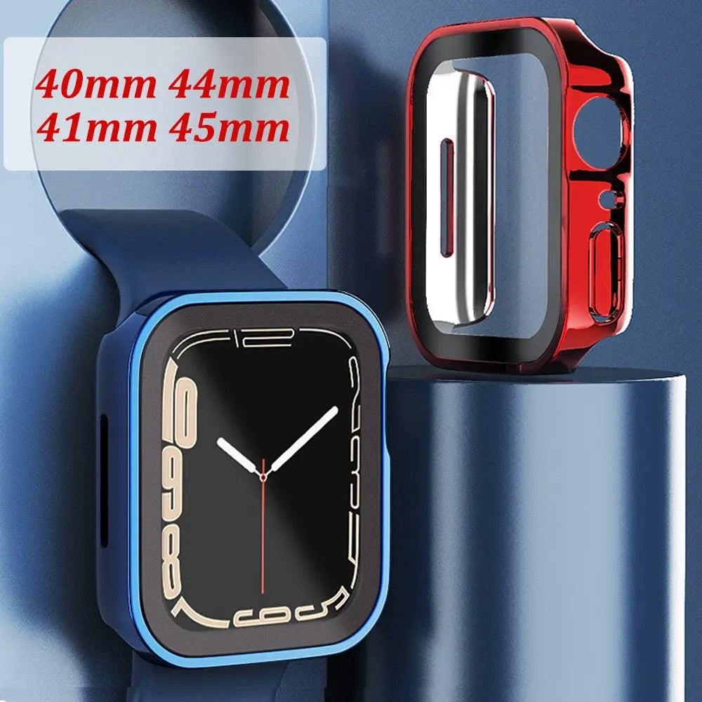 Glass Case for Apple Watch Series 7 6 5 4 se PC Shell Protector for iWatch 40mm 41mm 44mm 45MM Waterproof Full Protection Cover Pinnacle Luxuries