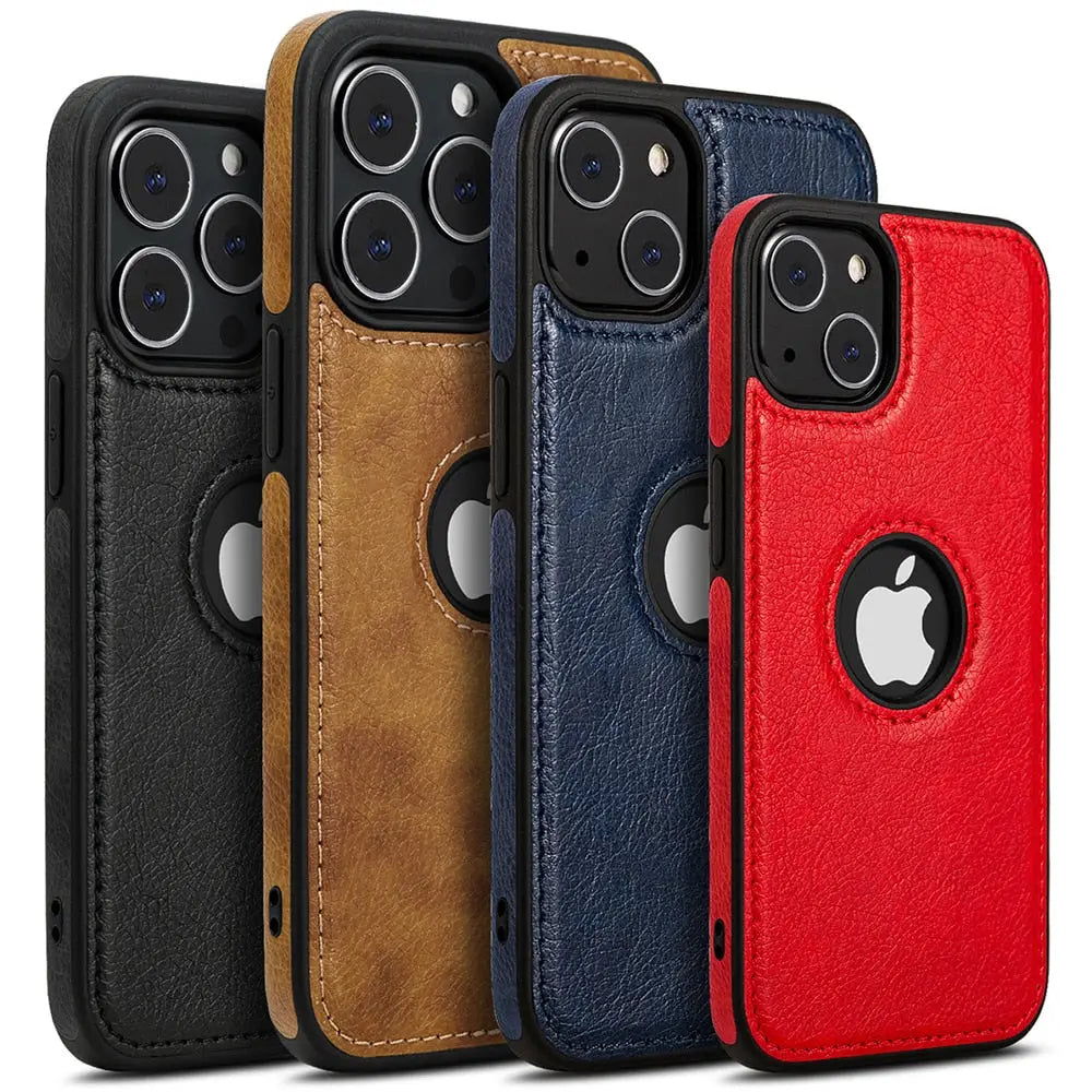 For iPhone 15 Pro Max iPhone 15 Plus Pro Case Slim PU Leather Logo Hole Soft Silicone Shockproof Back Cover Pinnacle Luxuries