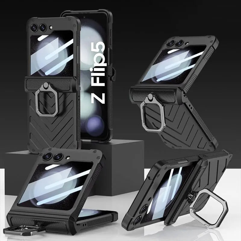 Magnetic Hinge All-Package Case for Samsung Galaxy Z Flip 5 5G with Magnetic Armored Ring Bracket Shell Film Integrated Cover Pinnacle Luxuries