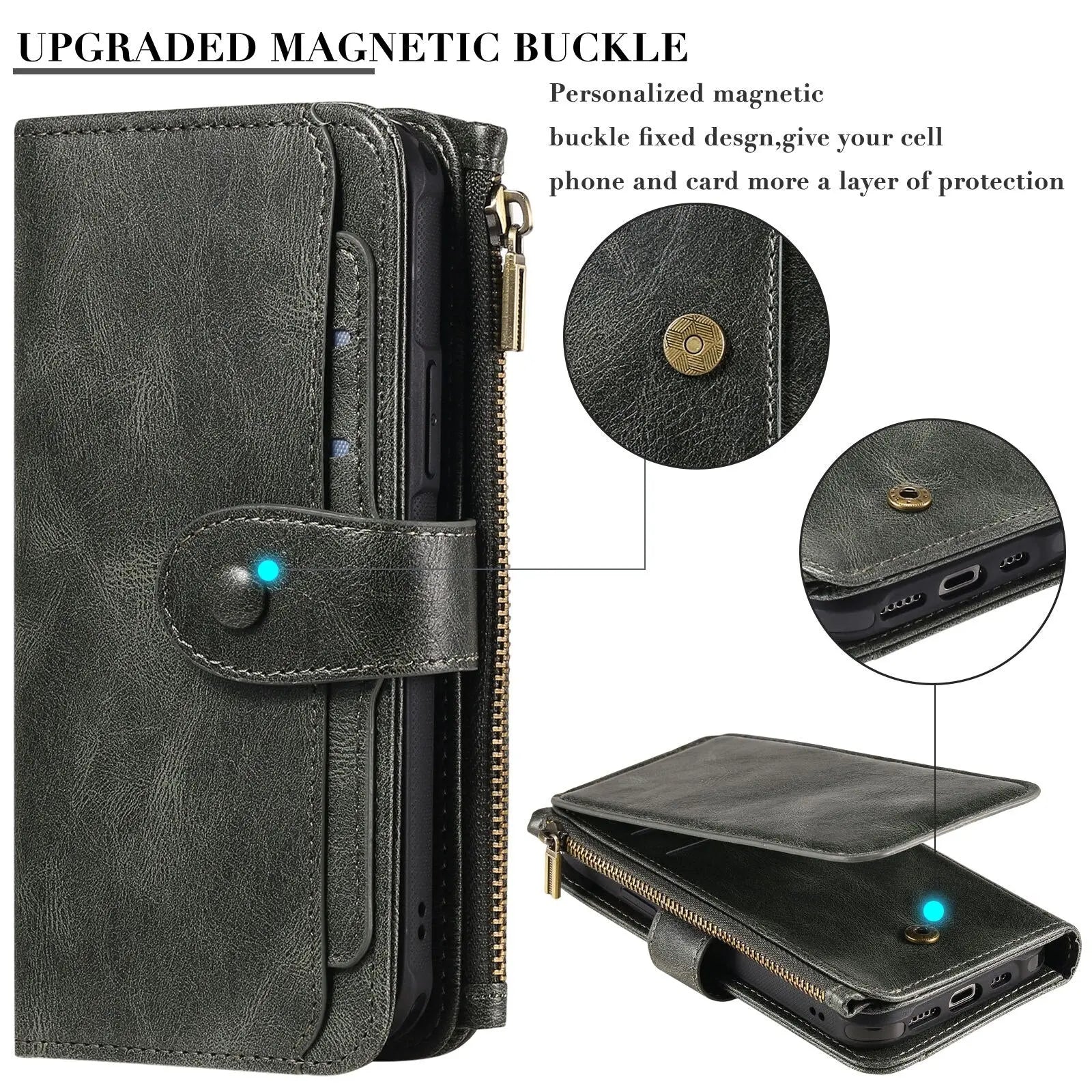 2 in 1 Detachable Magnetic Wallet Case for iPhone 15 14 13 12 11 Pro Max Wallet with Card Holder,Zipper,Pouch Pocket Flip Cover Pinnacle Luxuries