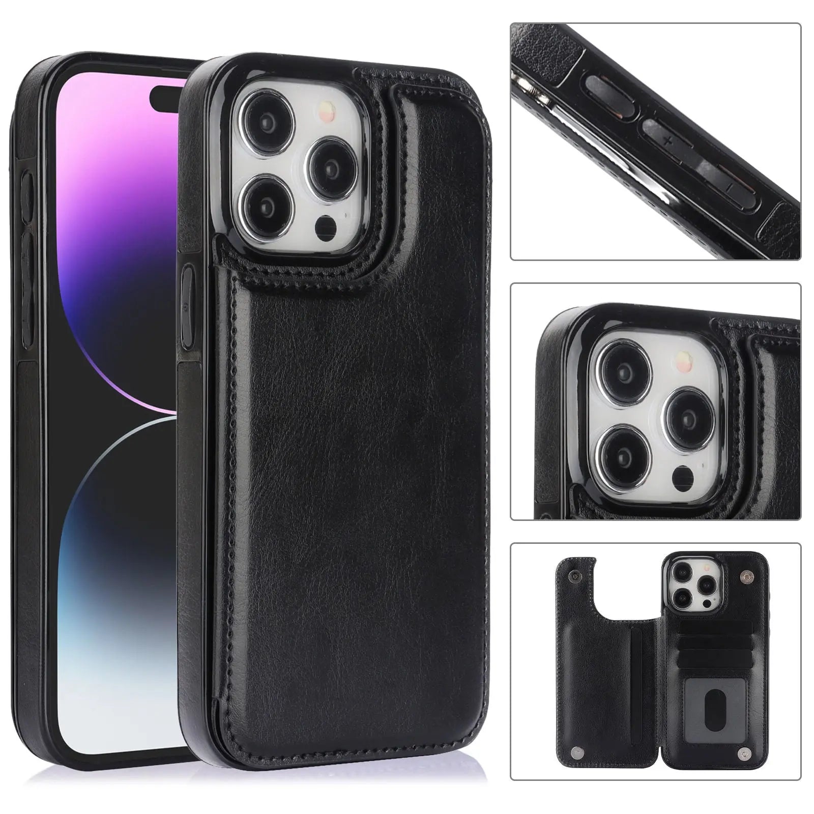 Double Buckle Leather Case for iPhone 15 Pro Max 15 Plus with Card Slots and Stand Function Drop Protection Cover Pinnacle Luxuries