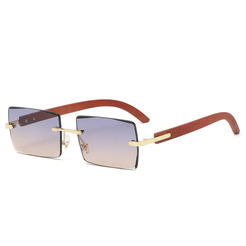 Pinnacle Rectangle Frame Rimless Wood Printed Gradient Sunglasses - Pinnacle Luxuries