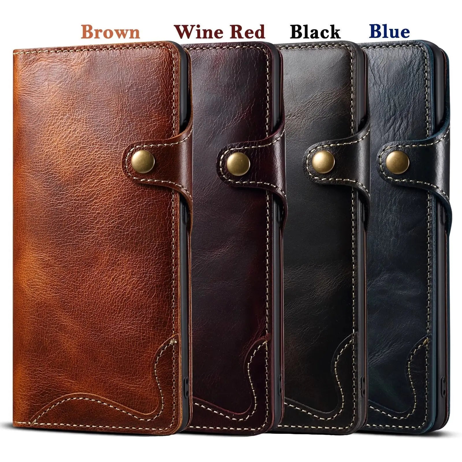 For Samsung Galaxy S23 S22 Ultra S21 S20 S10 Plus S9 Note 8 9 10 20 100% Real Cowhide Leather Case Vintage Card Bag Wallet Cover - Pinnacle Luxuries
