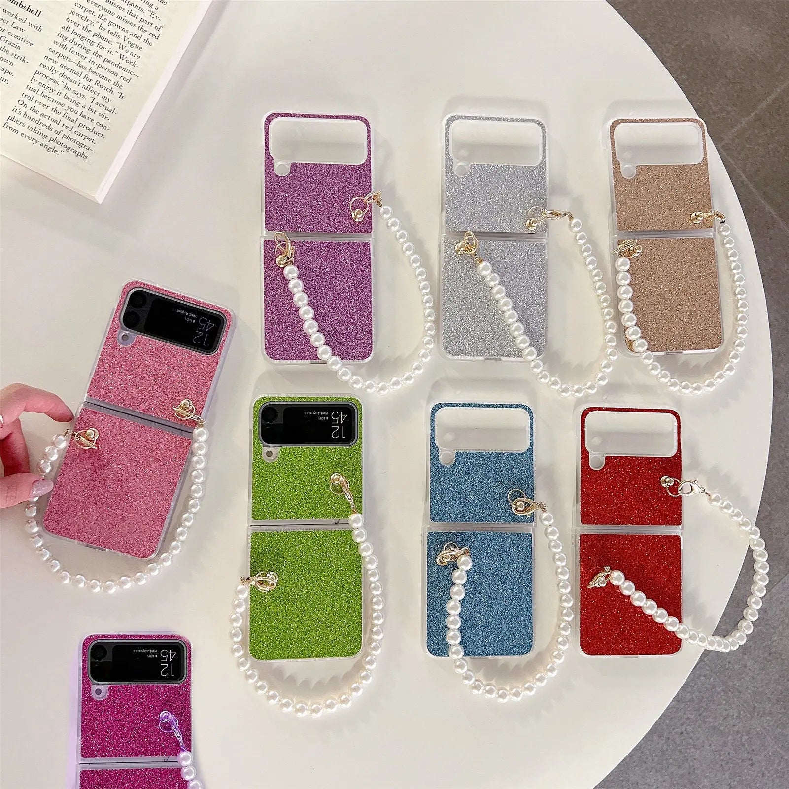 Sparkling Pearl Chain Case For Samsung Galaxy Z Flip 4 - Pinnacle Luxuries