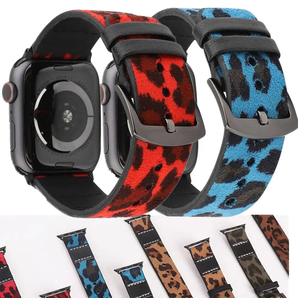 Custom Genuine Leather Leopard Women's Apple Watch Band - Pinnacle Luxuries