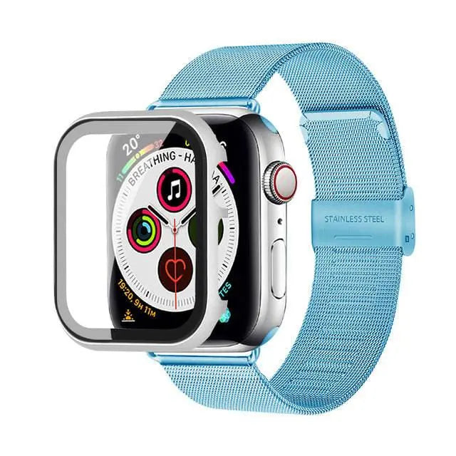 Apple Watch Stainless Steel Mesh Band With Stainless Steel Tempered Glass Screen Protection - Pinnacle Luxuries